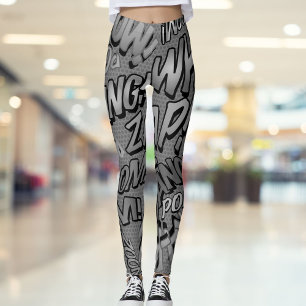 Schwarz-weiß lustiges Comic- Pop-Art-Sounds Leggings