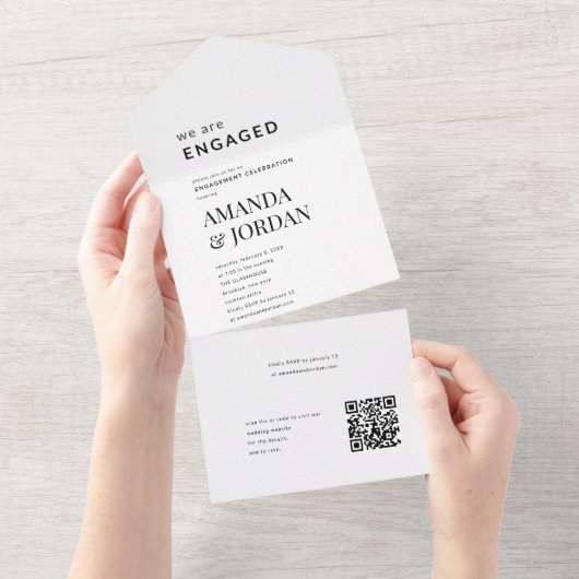 Schwarz & Weiß Luxus Minimalistische Verlobung All In One Einladung (Abreißtisch)