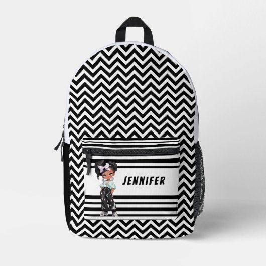 Schwarz-Weiß-Mädchen Bedruckter Rucksack (Vorderseite)