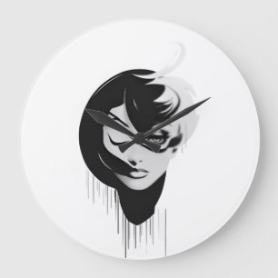 Schwarz-Weiß-Mädchen - Wall Clock 2023 Große Wanduhr