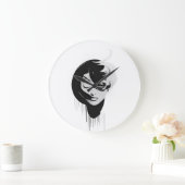Schwarz-Weiß-Mädchen - Wall Clock 2023 Große Wanduhr (Zuhause)