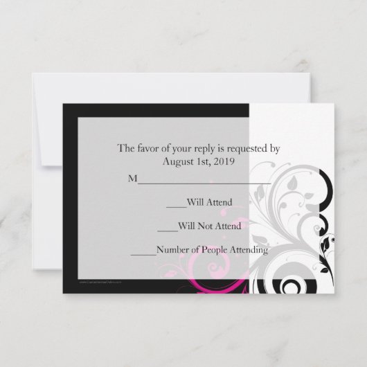 Schwarz/Weiß Magenta Swirl Hochzeit Kleine UAWG RSVP Karte (Rückseite)