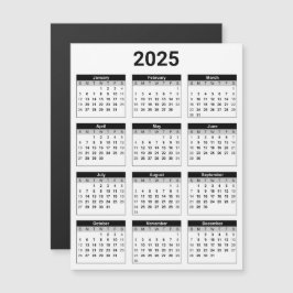 Schwarz-Weiß-Magnetkarte 2025 (Jährlicher Kalender Magnetkarte