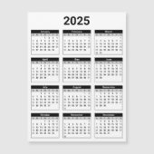 Schwarz-Weiß-Magnetkarte 2025 (Jährlicher Kalender Magnetkarte (Vorderseite)