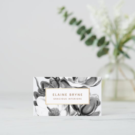 Schwarz-weiß Magnolia Botanical Visitenkarte (Stehend Vorderseite)