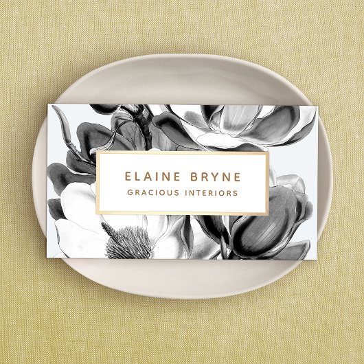 Schwarz-weiß Magnolia Botanical Visitenkarte