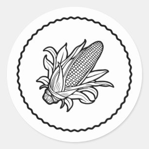Schwarz-weiß-Maiskolben-Symbol mit Blättern Runder Aufkleber