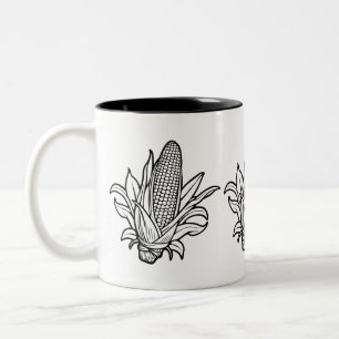 Schwarz-weiß-Maiskolben-Symbol mit Blättern Zweifarbige Tasse