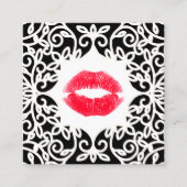 Schwarz-weiß Makeup Artist Kissing Rote Lippen Pla Quadratische Visitenkarte (Vorderseite)