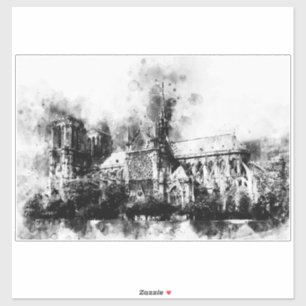 Schwarz-Weiß-Malerei der Kathedrale Notre Dame Aufkleber