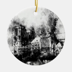 Schwarz-Weiß-Malerei der Kathedrale Notre Dame Keramik Ornament