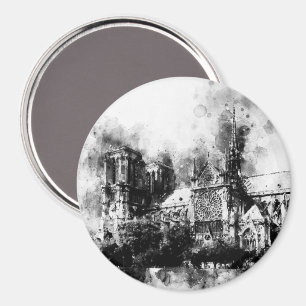 Schwarz-Weiß-Malerei der Kathedrale Notre Dame Magnet