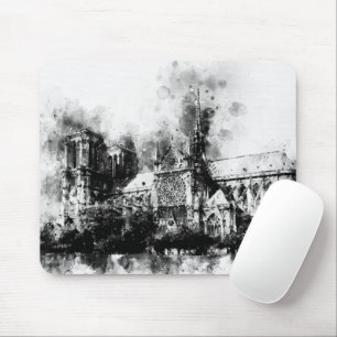 Schwarz-Weiß-Malerei der Kathedrale Notre Dame Mousepad
