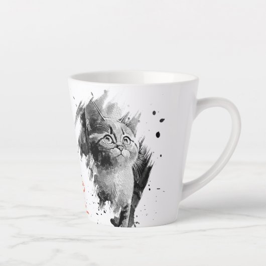 🔸 Schwarz-Weiß-Malerkatze Latte-Tasse Milchtasse (Rechts)