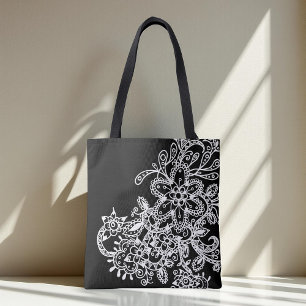 Schwarz-Weiß-Mandala-Blume handgezeichnet Doodle Tasche