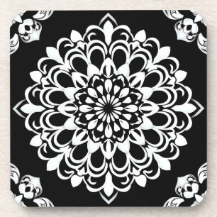 Schwarz-Weiß-Mandala-Design Getränkeuntersetzer