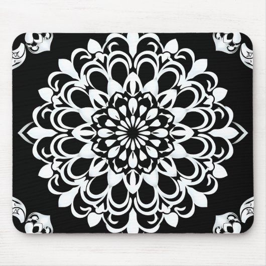 Schwarz-Weiß-Mandala-Design Mousepad (Vorne)