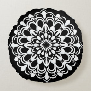 Schwarz-weiß-Mandala-Design Rundes Kissen