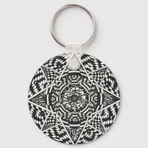 Schwarz-Weiß-Mandala-Design Schlüsselanhänger