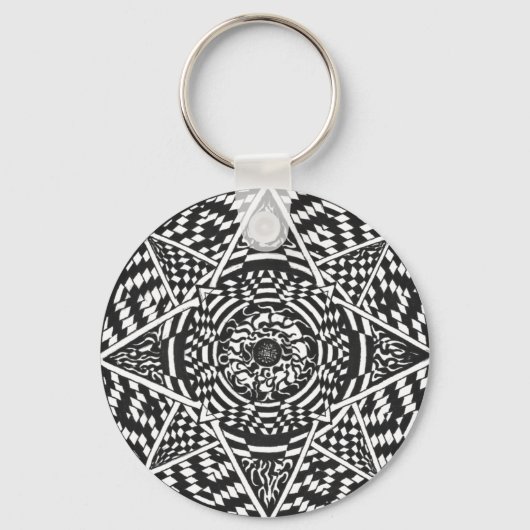 Schwarz-Weiß-Mandala-Design Schlüsselanhänger (Vorderseite)