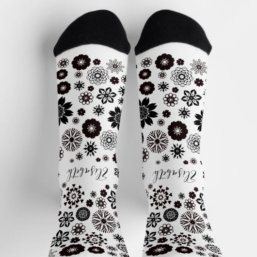 Schwarz-Weiß-Mandala-Hippie-Blume Socken (Oben)
