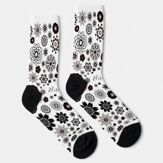 Schwarz-Weiß-Mandala-Hippie-Blume Socken (Rechts)