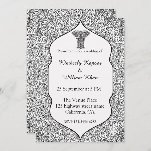 Schwarz-Weiß-Mandala-Hochzeit Einladung (Vorne/Hinten)