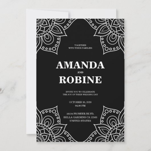 Schwarz-Weiß-Mandala-Hochzeitseinladung Einladung (Vorderseite)