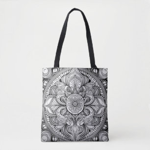 Schwarz-Weiß-Mandala Kunst Tasche