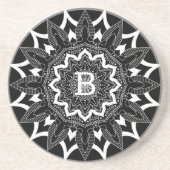 Schwarz-Weiß-Mandala-Monogramm Getränkeuntersetzer (Vorne)