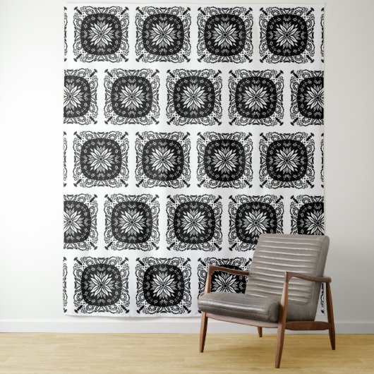 Schwarz-Weiß-Mandala-Muster Wandteppich (Beispiel)