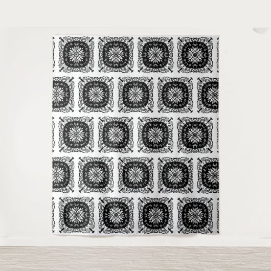 Schwarz-Weiß-Mandala-Muster Wandteppich (Vorderseite)