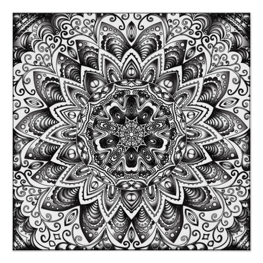 Schwarz-Weiß-Mandala-Poster-Grunge Poster (Vorderseite)