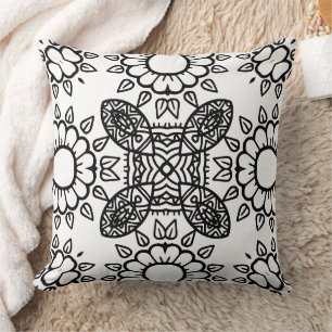 Schwarz-Weiß-Mandala-Rahmenmuster Kissen