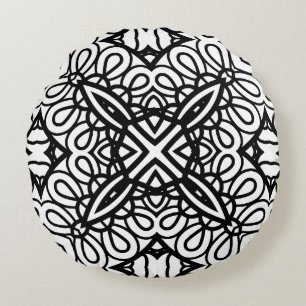 Schwarz-Weiß-Mandala-Rahmenmuster Rundes Kissen
