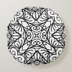 Schwarz-Weiß-Mandala-Rahmenmuster Rundes Kissen