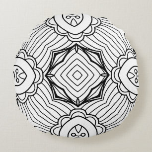 Schwarz-Weiß-Mandala-Rahmenmuster Rundes Kissen