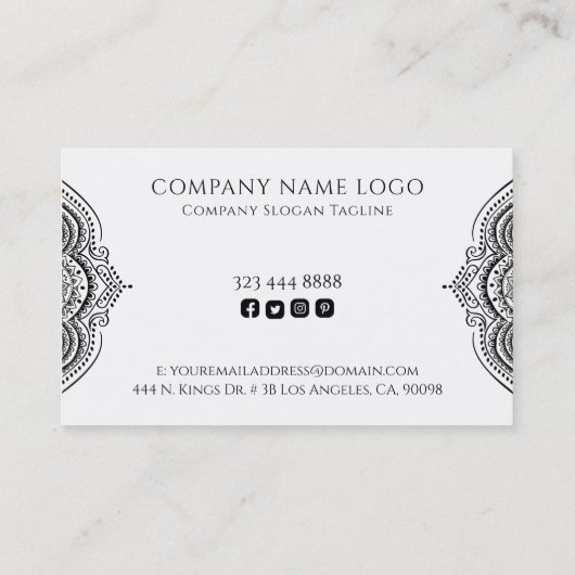 Schwarz-Weiß Mandala umgekehrte Farben Visitenkarte (Rückseite)