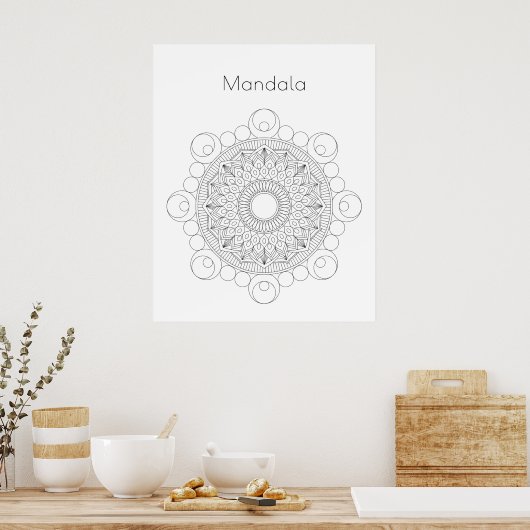 Schwarz-Weiß-Mandala-v2-Farbenplakat Poster (Küche)