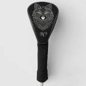 Schwarz-Weiß-Mandala-Wolf-Kopfmonogramm Golf Headcover (Vorderseite)