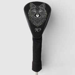 Schwarz-Weiß-Mandala-Wolf-Kopfmonogramm Golf Headcover