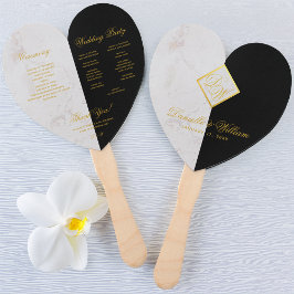 Schwarz-weiß Marble Monogram Heart Wedding Program Fächer