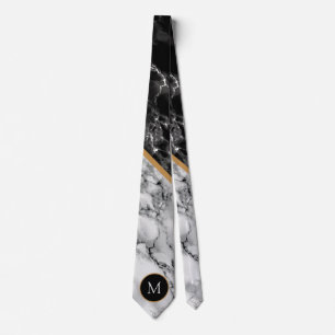 Schwarz-weiß Marble Neck Tie - Ihr Brief - Nummer Krawatte