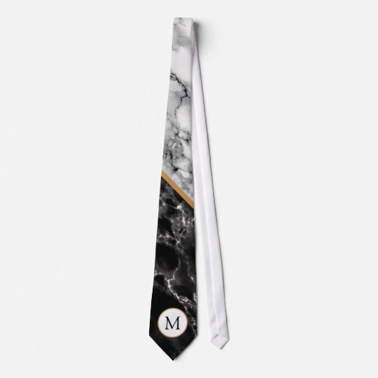Schwarz-weiß Marble Neck Tie Personalisierter Brie Krawatte (Vorderseite)