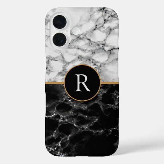 Schwarz-weiß Marble Personalisiert iPhone Case (Rückseite)