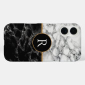 Schwarz-weiß Marble Personalisiert iPhone Case (Rückseite (Horizontal))