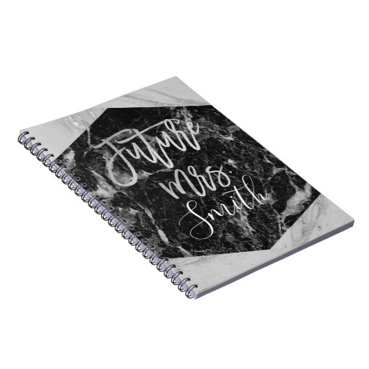 Schwarz-weiß Marble Wedding Planner Future Mrs. Notizblock (Rechte Seite)
