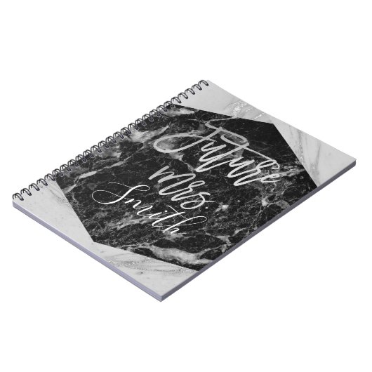 Schwarz-weiß Marble Wedding Planner Future Mrs. Notizblock (Linke Seite)