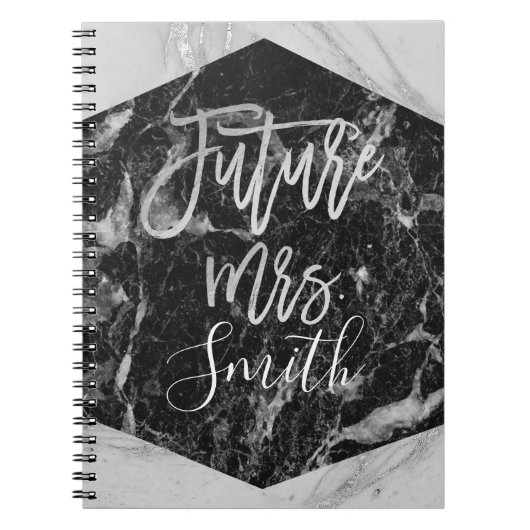 Schwarz-weiß Marble Wedding Planner Future Mrs. Notizblock (Vorderseite)