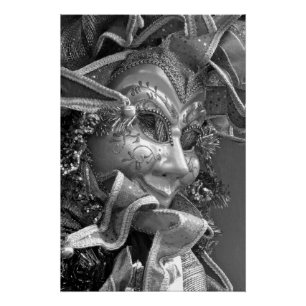 Schwarz-Weiß-Mardi-Gras-Maske Poster